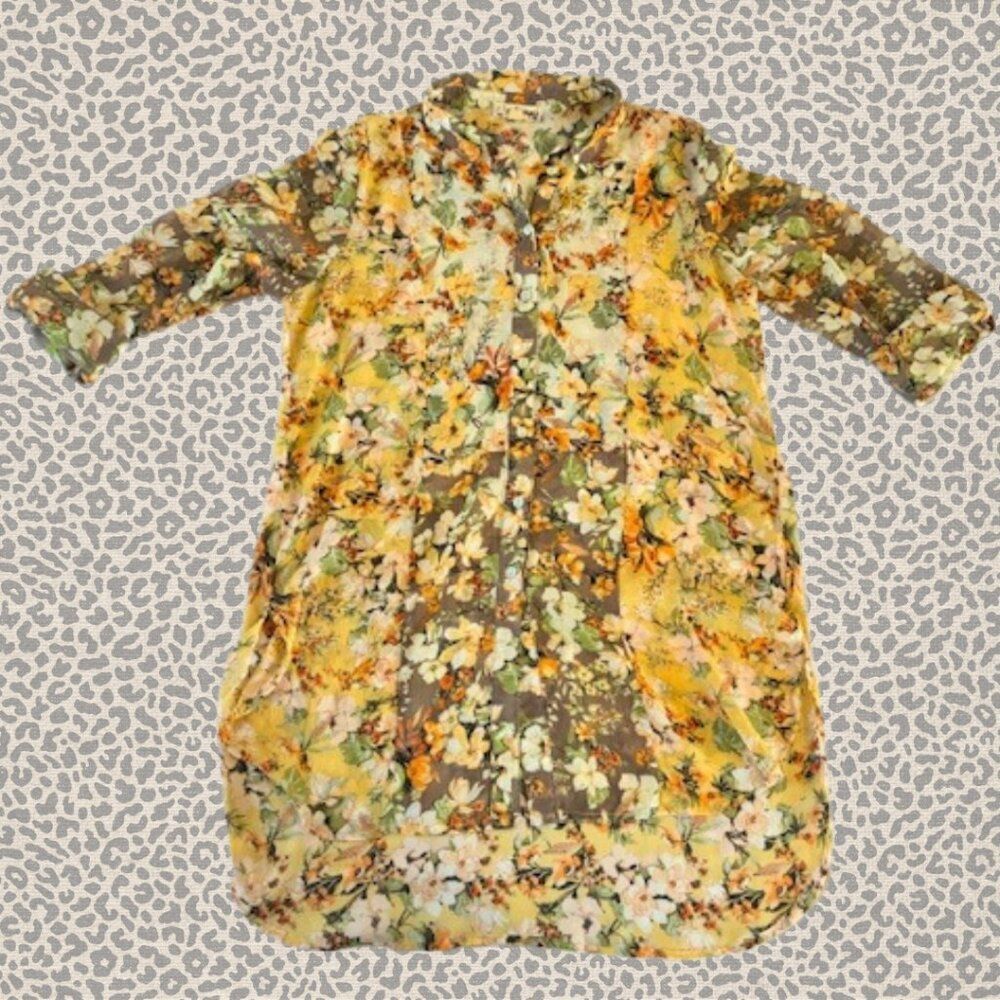 Women's Blouse Long Sleeve Sheer Floral Size Medium - Picture 3 of 12